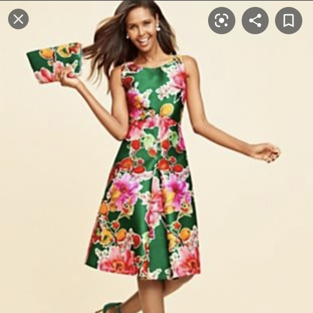 Talbots Green Floral Fruit Fit & Flare Midi Dress